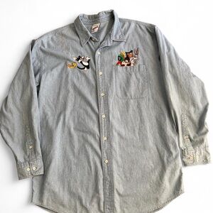 Vintage Looney Tunes Embroidered Denim Button-up, Unisex Large
